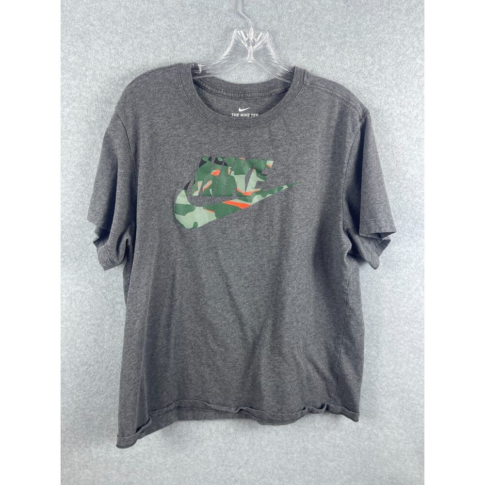Nike‎ Logo Shirt Men's XL Gray Short Sleeve Camo Spellout Tee Workout Running